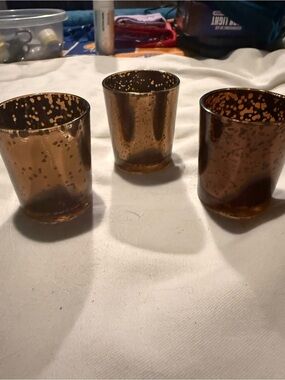 Amber Mercury Glass Votive Holders - Set of 3